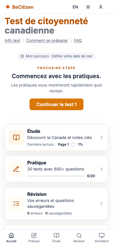 Écran d'accueil de BeCitizen