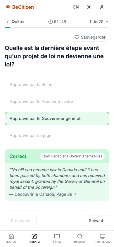 Question de pratique de l'examen de citoyenneté