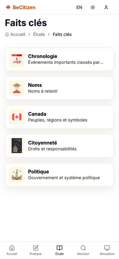 Faits clés regroupés par catégorie