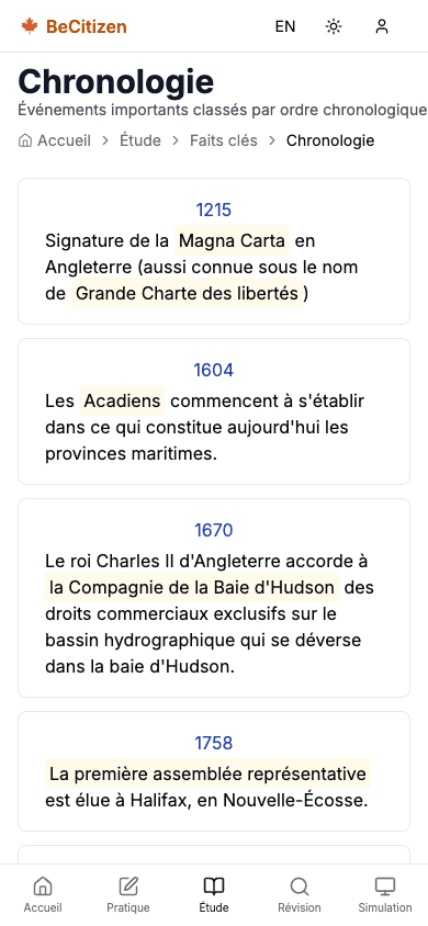 La chronologie des événements marquants de l'histoire du Canada