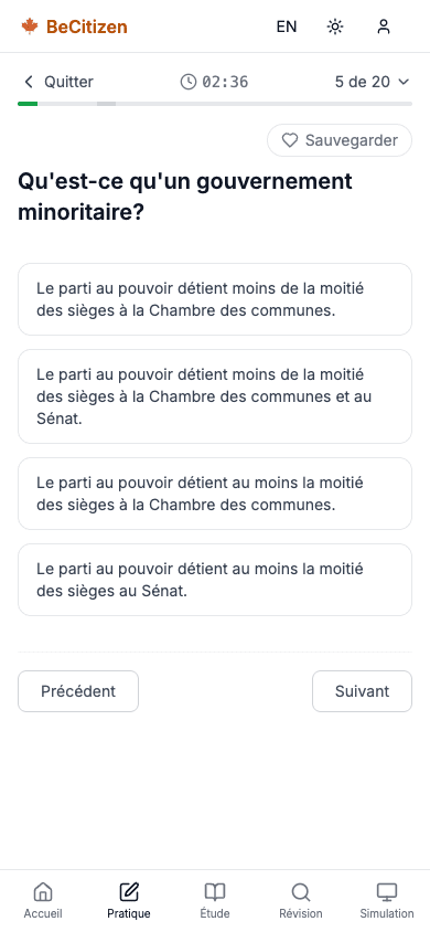 Une question de pratique réaliste de l'examen de citoyenneté