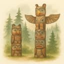 Indigenous totem poles representing First Nations culture